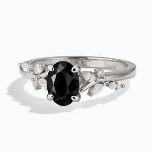 925 Sterling Silver Oval Black Onyx Branch-Like Ring - Sylvan Charm Front View