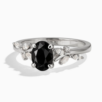 925 Sterling Silver Oval Black Onyx Branch-Like Ring - Sylvan Charm Front View