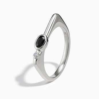 925 Sterling Silver Oval Black Onyx Puzzle Stacking Ring - Minimal Form Side View