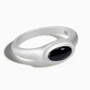925 Sterling Silver Oval Black Onyx Sandblasted Ring - The Horizon Front View