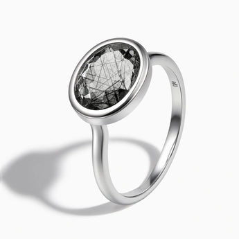925 Sterling Silver Oval Black Rutilated Quartz Bezel Ring - Contour Side View