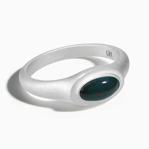 925 Sterling Silver Oval Bloodstone Sandblasted Ring - The Horizon Front View