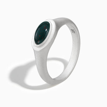 925 Sterling Silver Oval Bloodstone Sandblasted Ring - The Horizon Side View