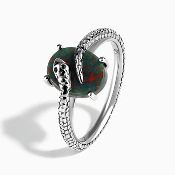 925 Sterling Silver Oval Bloodstone Wrap Serpent Ring - Coiled Sanctum Side View