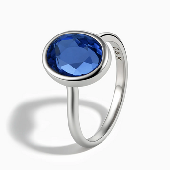 925 Sterling Silver Oval Blue Sapphire Bezel Ring - Harmony Side View