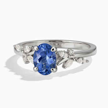 925 Sterling Silver Oval Blue Sapphire Branch-Like Ring - Sylvan Charm Front View