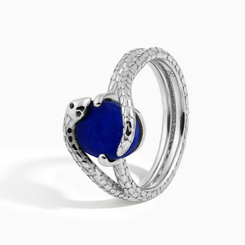 925 Sterling Silver Oval Blue Sapphire Coil Ring - Serpent's Embrace Side View