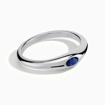 925 Sterling Silver Oval Blue Sapphire Dome Ring - Orbis Stack Front View