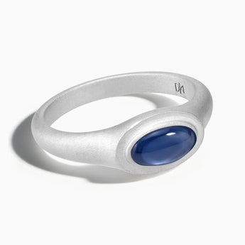 925 Sterling Silver Oval Blue Sapphire Sandblasted Ring - The Horizon Front View