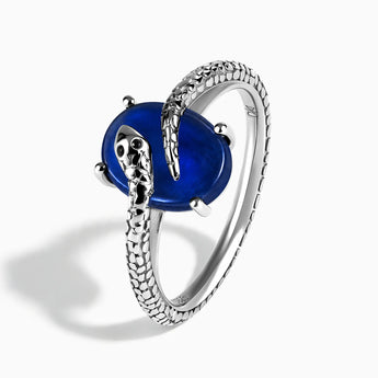 925 Sterling Silver Oval Blue Sapphire Wrap Serpent Ring - Coiled Sanctum Side View