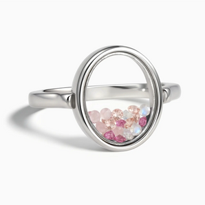 925 Sterling Silver Oval Blushing Love Shaker Ring - Flux Front View