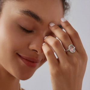 925 Sterling Silver Oval Blushing Love Shaker Ring - Flux Worn View