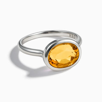 925 Sterling Silver Oval Citrine Bezel Ring - Contour Front View