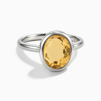 925 Sterling Silver Oval Citrine Bezel Ring - Harmony Front View