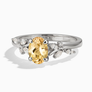925 Sterling Silver Oval Citrine Branch-Like Ring - Sylvan Charm Front View