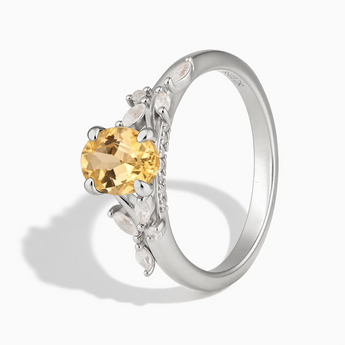925 Sterling Silver Oval Citrine Branch-Like Ring - Sylvan Charm Side View
