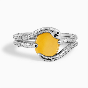 925 Sterling Silver Oval Citrine Coil Ring - Serpent's Embrace Front View