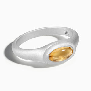 925 Sterling Silver Oval Citrine Sandblasted Ring - The Horizon Front View