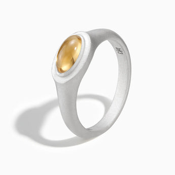 925 Sterling Silver Oval Citrine Sandblasted Ring - The Horizon Side View