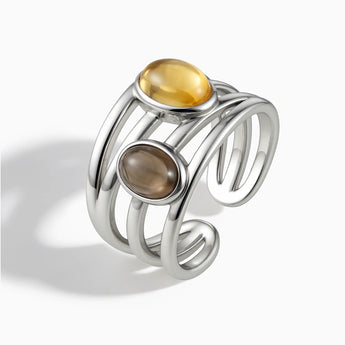 925 Sterling Silver Oval Citrine & Smoky Quartz Ring - Echo of Balance Side View
