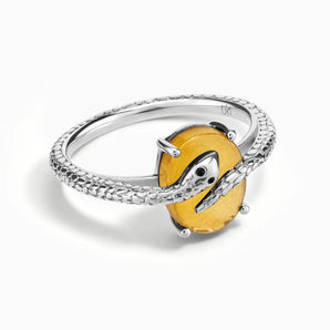 925 Sterling Silver Oval Citrine Wrap Serpent Ring - Coiled Sanctum Front View