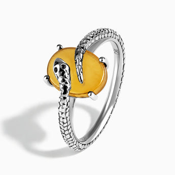 925 Sterling Silver Oval Citrine Wrap Serpent Ring - Coiled Sanctum Side View