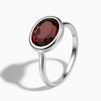 925 Sterling Silver Oval Garnet Bezel Ring - Contour Side View
