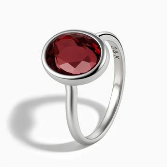 925 Sterling Silver Oval Garnet Bezel Ring - Harmony Side View
