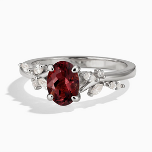 925 Sterling Silver Oval Garnet Branch-Like Ring - Sylvan Charm Front View