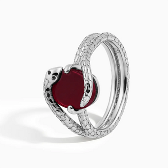 925 Sterling Silver Oval Garnet Coil Ring - Serpent's Embrace Side View