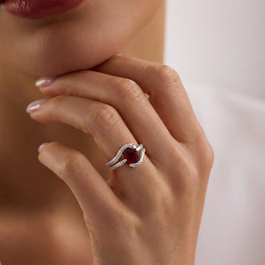 925 Sterling Silver Oval Garnet Coil Ring - Serpent's Embrace Model Shot
