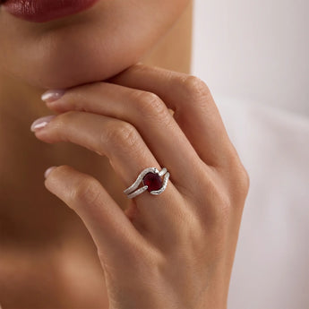 925 Sterling Silver Oval Garnet Coil Ring - Serpent's Embrace Model Shot