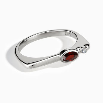 925 Sterling Silver Oval Garnet Puzzle Stacking Ring - Minimal Form Front View