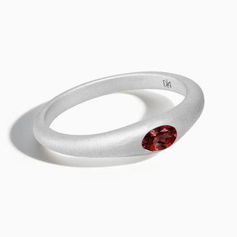 925 Sterling Silver Oval Garnet Sandblasted Ring - Essence Front View