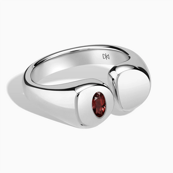 925 Sterling Silver Oval Garnet Signet Ring - Close at Hand Front View