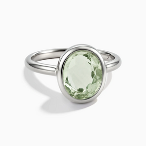 925 Sterling Silver Oval Green Amethyst Bezel Ring - Harmony Front View