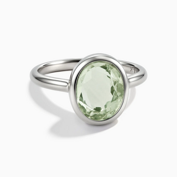 925 Sterling Silver Oval Green Amethyst Bezel Ring - Harmony Front View