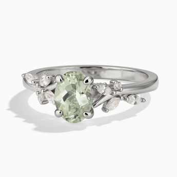 925 Sterling Silver Oval Green Amethyst Branch-Like Ring - Sylvan Charm Front View