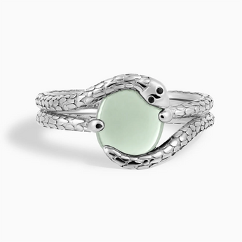 925 Sterling Silver Oval Green Amethyst Coil Ring - Serpent's Embrace Front View