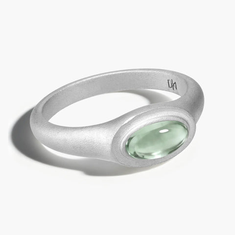 925 Sterling Silver Oval Green Amethyst Sandblasted Ring - The Horizon Front View