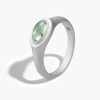 925 Sterling Silver Oval Green Amethyst Sandblasted Ring - The Horizon Side View