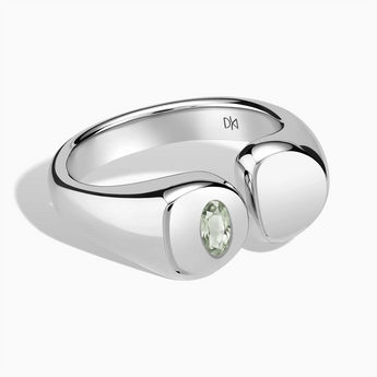 925 Sterling Silver Oval Green Amethyst Signet Ring - Close at Hand Front View