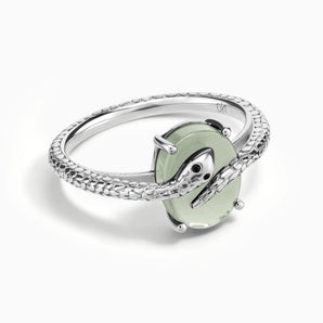 925 Sterling Silver Oval Green Amethyst Wrap Serpent Ring - Coiled Sanctum Front View