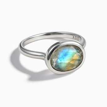 925 Sterling Silver Oval Labradorite Bezel Ring - Contour Front View