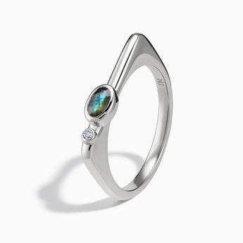 925 Sterling Silver Oval Labradorite Puzzle Stacking Ring - Minimal Form Side View