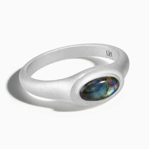 925 Sterling Silver Oval Labradorite Sandblasted Ring - The Horizon Front View