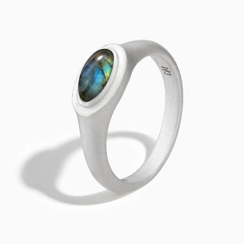 925 Sterling Silver Oval Labradorite Sandblasted Ring - The Horizon Side View