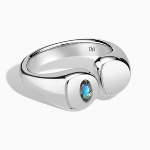 925 Sterling Silver Oval Labradorite Signet Ring - Close at Hand Front View
