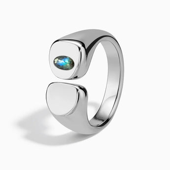 925 Sterling Silver Oval Labradorite Signet Ring - Close at Hand Side View
