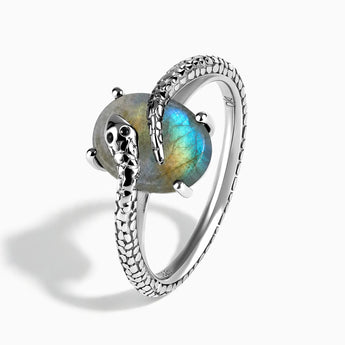925 Sterling Silver Oval Labradorite Wrap Serpent Ring - Coiled Sanctum Side View